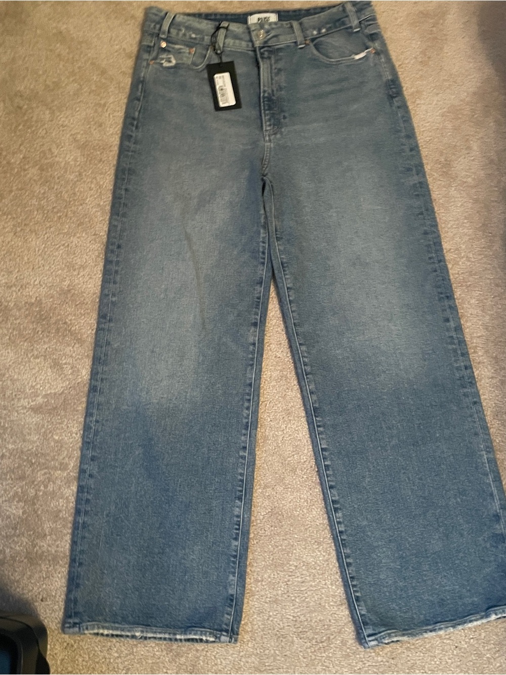 PAIGE wide leg Leg Jeans in Medium Blue Wash. Sasha .